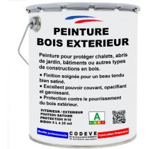 Peinture Bois Exterieur - 5 L - Codeve Bois - RAL 9001 - Blanc crème - Extérieures Pour Protection De Votre Chalet, Abri, Garage Ou Cabane.