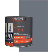 Peinture fer glycéro antirouille, gris anthracite, 0,5 litre intérieur et extérieur