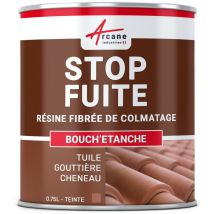 Arcane Industries - bouchetanche - Peinture fibrée de colmatage fuite réparation étanchéité tuile gouttière cheneau trou fissure - 0.75 l Tuile