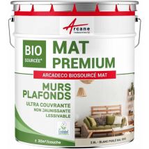 Peinture mat mur et plafond biosourcée - Peinture chambre, salon, pièces à vivre - 2.5 l (+ ou - 30m² par couche) Blanc Perlé - ral 1013 Arcane