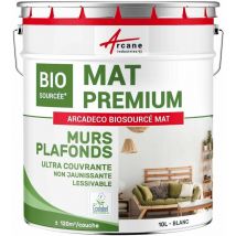 Peinture mat mur et plafond biosourcée - Peinture chambre, salon, pièces à vivre - 10 l (+ ou - 120m² par couche) Blanc Arcane Industries