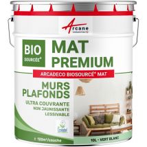 Peinture mat mur et plafond biosourcée - Peinture chambre, salon, pièces à vivre - 10 l (+ ou - 120m² par couche) Vert Blanc - ral 6019 Arcane