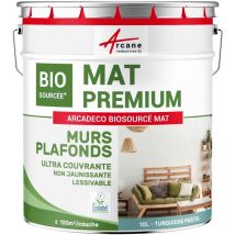 Arcane Industries - Peinture mat mur et plafond biosourcée - Peinture chambre, salon, pièces à vivre - 10 l (+ ou - 120m² par couche) Turquoise