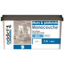 Pintura acrílica monocapa para paredes y techos, blanco mate, 2,5 litros