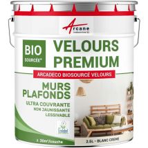 Arcane Industries - Peinture mur et plafond satin velours biosourcée - 2.5 l (+ ou - 30m² par couche) Blanc Crème - ral 9001