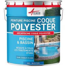 Arcane Industries - Peinture Piscine Coque Polyester - Peinture hydrofuge / imperméabilisante piscine et bassin - 5 kg (jusqu'à 15m² pour 2 couches)