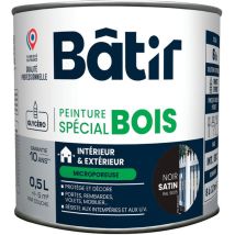 Batir Peintures – Peinture satinée 0,5L Noir RAL 9005 – Aspect de finition, Famille de couleur, Litrage