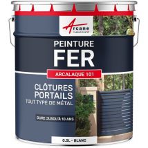 Arcane Industries - Peinture métal et fer pour portail, grille, garde-corps : arcalaque 101 - 0.5 l Blanc - ral 9003