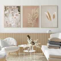 Peinture sur Toile Pampas Herbe Plantes Nature Paysage Boho - Affiche Botanique Moderne - 20x30 cm (Sans Cadre) x3