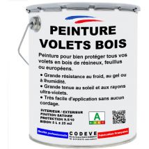 Peinture Volets Bois - 5 L - Codeve Bois - RAL 7040 - Gris fenêtre - Pour La Protection De Votre Volet, Persienne, Fenêtre, Portail Bois.