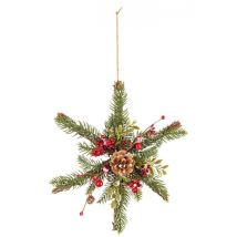 Iperbriko - Pendaglio Hilly Fiocco C-Bacche Rouge en Rattan, Fil de Fer, pvc et Pommes de Pin