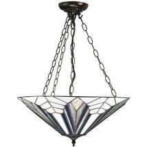 Interiors 1900 - Interiors Astoria - 3 Light Large Ceiling Pendant Dark Bronze, Tiffany Style Glass, E27