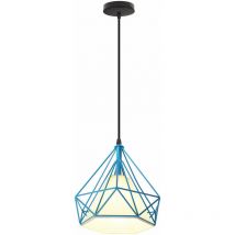 Axhup - Pendant Light Fixtting, Industrial Metal Diamond Chandelier, Hanging Ceiling Lamp with Cage Lampshade E27 for Bedroom Living Room Blue 1PCS