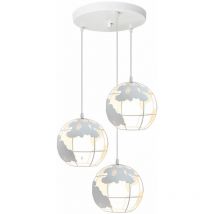 Axhup - Pendant Light Fixture, Creative Metal Chandelier in Earth Shape Cage, Hanging Lamp with Lampshade for Kitchen Island Dining Room White - 3