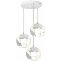 Pendant Light Fixture, Creative Metal Chandelier in Earth Shape Cage, Hanging Lamp with Lampshade for Kitchen Island Dining Room White - 3 Lights