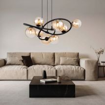 Globo Lighting - Pendellampe 8 flammig led Hängeleuchte Esstischlampe Retro Wohnzimmerlampe, schwarz, Glaskugeln amber, 8x 3,5W 8x 350lm warmweiß,