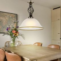Pendellampe Hängeleuchte Glasleuchte Küchen Deckenleuchte Beleuchtung Glas satiniert, Lampenrand Altmessing, 1 x E27 Fasung, DxH: 30x120 cm