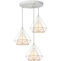 Pendelleuchte 3 Flammig Hängelampe, Ø25cm Diamant Form, mit Käfig für Wohnzimmer Schlafzimmer Esszimmer Küche Weiß