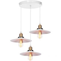 Pendelleuchte 3 Flammig Hängelampe mit Ø26cm Lampenschirm Kronleuchter Art Edison Lampe E27 Fassung für Loft Wohnzimmer Esszimmer (Alles Weiß)