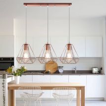 Pendelleuchte 3 Flammig Hängelampe Mit Käfig Ø20cm Diamant Lampen Im Industri Stil Für Für Wohnzimmer Esszimmer (rosegold)