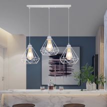 Pendelleuchte, 3 Flammig Scheibenleuchter, Im Industri Stil, Mit Ø20cm Diamant Käfig, E27 Fassung (weiß)