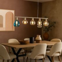 Pendelleuchte 5 flammig Esstischlampe Vintage Hängelampe Glas mehrfarbig, 5x E14, LxH 80 x 150 cm