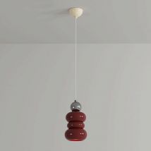 Kcvv - Pendelleuchte aus verchromtem Metall mit rotem Harzschirm, Mini-Nachttisch-Pendelleuchte, E27-Leuchte, moderne minimalistische Pendelleuchten