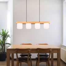 RL - Pendelleuchte Esstischlampe Hängeleuchte Deckenlampe Wohnzimme euchte Esszimme euchte, Naturholz Stoff, weiß braun, 4x E14, h 150 cm