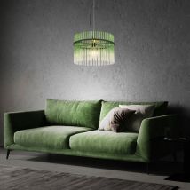 Pendellampe Glas Grün Klar Esstischleuchte Led Hängelampe Wohnzimmerleuchte, Metall Schwarz, 1x 7w 1x 806lm Warmweiß, Dxh 40x150 Cm