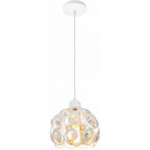 Pendelleuchte Kristall, Moderne Hängelampe mit Ø20cm Lampenschirm, MetAlles Kronleuchter Art Licht E27 Fassung für Wohnzimmer Schlafzimmer (Weiß)
