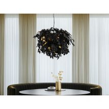Große Pendelleuchte LEAVY mit Blätter Lampenschirm Schwarz Gold, Ø 70cm