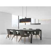 Pendelleuchte mit Stoff Lampenschirm Schwarz / innen Gold oval, Breite 80cm