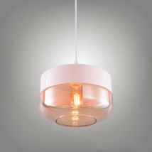 Pendelleuchte Moderne, Hängelampe mit Lampenschirm Braunes Glas, Kronleuchter E27 für Küche Wohnzimmer Schlafzimmer Korridor Weiß - Ø25cm Zylindrisch