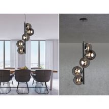 Pendelleuchte neptun 5 flammig in Schwarz mit Rauchglas Kugeln lang, Höhe 183cm