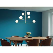 Pendelleuchte pure mehrflammig in Messing matt mit 6 Glaskugeln Weiß, b: 115cm