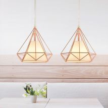 Pendelleuchte Rosegold, 1 Flammig Hängelampe, Ø25cm Diamant Form, mit Käfig für Wohnzimmer Schlafzimmer Esszimmer Küche 2PCS