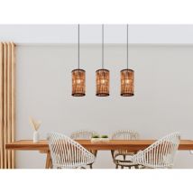 Meinewunschleuchte - Pendelleuchte sara 3-flammig mit Lampenschirmen aus Rattan, Breite 80cm