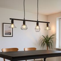 Nino - Pendelleuchte Deckenlampe Gitteroptik Wohnzimmerleuchte Esstisch, Industrial schwarz Käfig 4-flammig Metall, E14, BxH 75x150 cm 31450408
