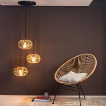 Lampe Woodball Pendelleuchte 3flg schwarz matt/bambus Metall/Textil/Holz braun 3x A60, E27, 40 w - Brilliant