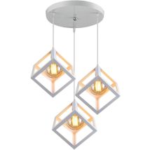 Pendelleuchte Würfel, 3 Flammig Kreative Kronleuchter Im Industri Stil, Hängelampe Mit Metall Käfig E27 Lampenfassung Für Wohnzimmer Esszimmer (weiß)