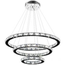 Hengmei - Pendelleuchten led Kronleuchter Hängelampe Kristall Pendelleuchte 96W Kaltweiß Deckenleuchte Hängeleuchte Drei Ringe (Kaltweiß, 96W)
