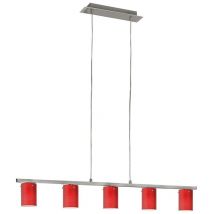 Suspension verre rouge chrome couloir salon G9 éclairage 5 lampes Eglo 88547 dress