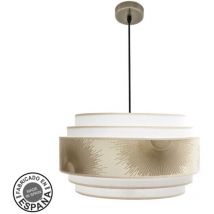 Fabrilamp - Pendentif Népal 5P 3xe27 Cuir/blanc/or Regx50x50cm