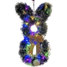 Pendentif Pâques Couronne de lapin LED pliable avec noeud Décoration Guirlande de Pâques LED