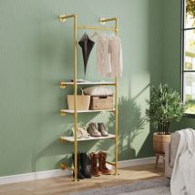 Penderie à Vêtement Doré Porte Manteau avec 3 Étagère Blanc pour Maison Chambre Salle de Bain Vestiaire 101x41x171cm
