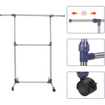 Sifree - Penderie Double à roulettes Modulable, Tringle Extensible Lourde Porte-manteau, Cintre autoportant Rangement Vêtement, Montage Facile