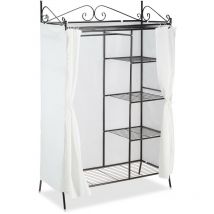 Relaxdays - Penderie Métal country 172x105x45 cm, Portant à vêtements avec Housse Style maison de campagne, Noir-Blanc