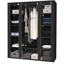 Jeobest - Penderie tissu non tissé 3 portes noir Des vêtements suspendus