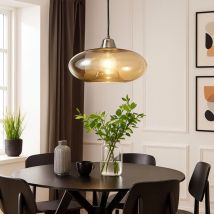 Nino Leuchten - Pendule 1 feuille LILLE nickel mat, verre ambre pour 1xE27, max.40W (sans lm) d: 40cm, câble l: 150cm faux