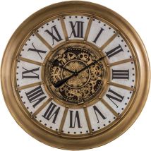 Antic Line Créations - Pendule cartouches crème avec rouages en fer 96cm